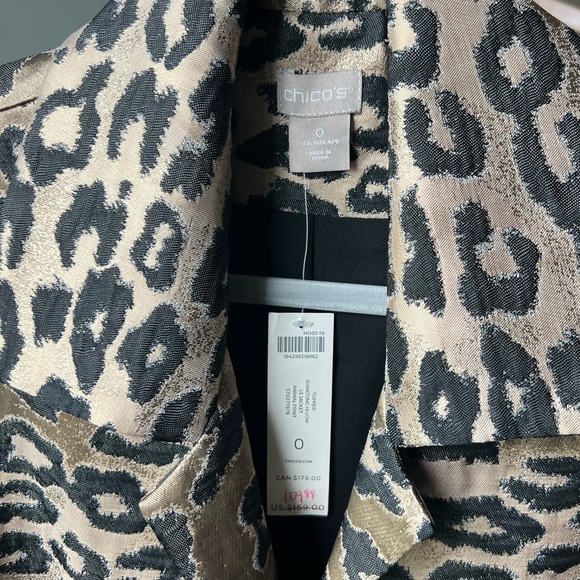 NWT CHICO'S Women’s Topper Shantung Hi Low Leopard Jacket 0 - Picture 11 of 11